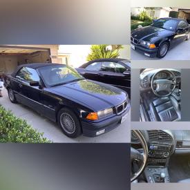 MaxSold Auction: This online auction includes 1994 BMW Cabrio, 55” Samsung TV, furniture such as bistro table set, Bernhardt sideboard, double pedestal dining table, antique wooden hutch, leather couch set and Thomasville dresser, cookware, glassware, small kitchen appliances, handbags, and much more!